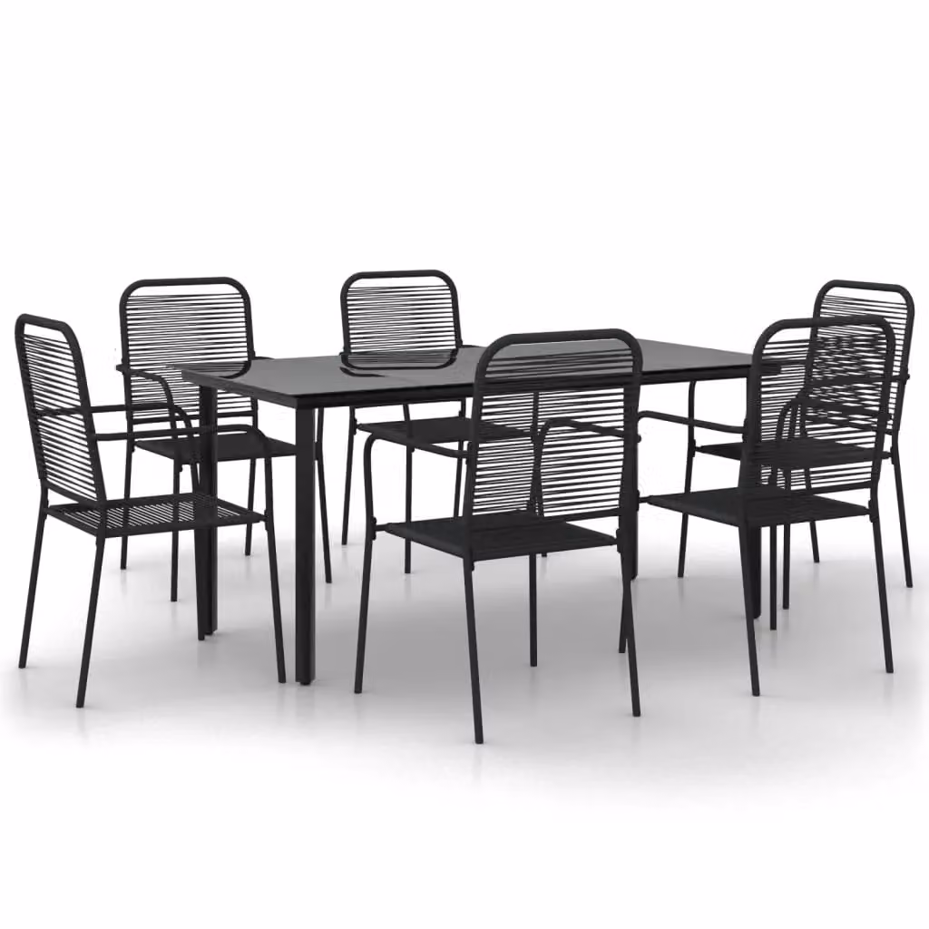 Berkfield Home 7 Piece Garden Dining Set in Black Cotton Rope and Steel – 2
