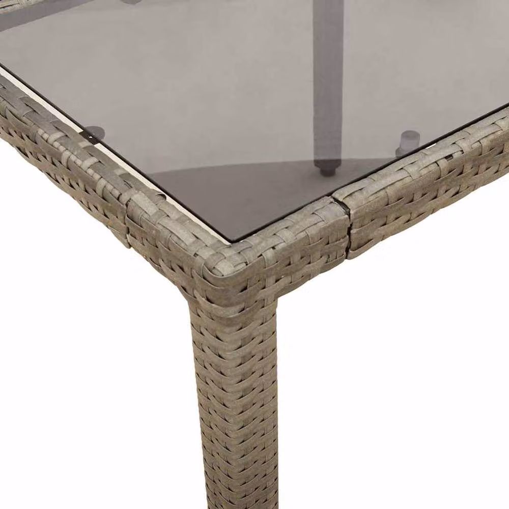 Berkfield Home Grey Poly Rattan Garden Table with Glass Top W/D/H: 90 x 90 x 75 cm – 4