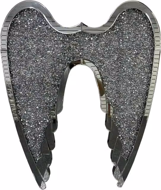 DEENZ Crushed Jewel Diamond Crystal Angel Wings Wall Hanging in Silver