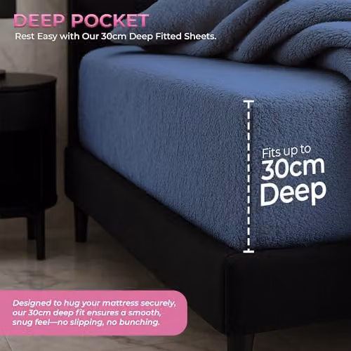 Snug City Teddy Fleece Extra Deep Fitted Sheet, Blue, Super King, W/D/H: 200 x 200 x 30 cm – 3