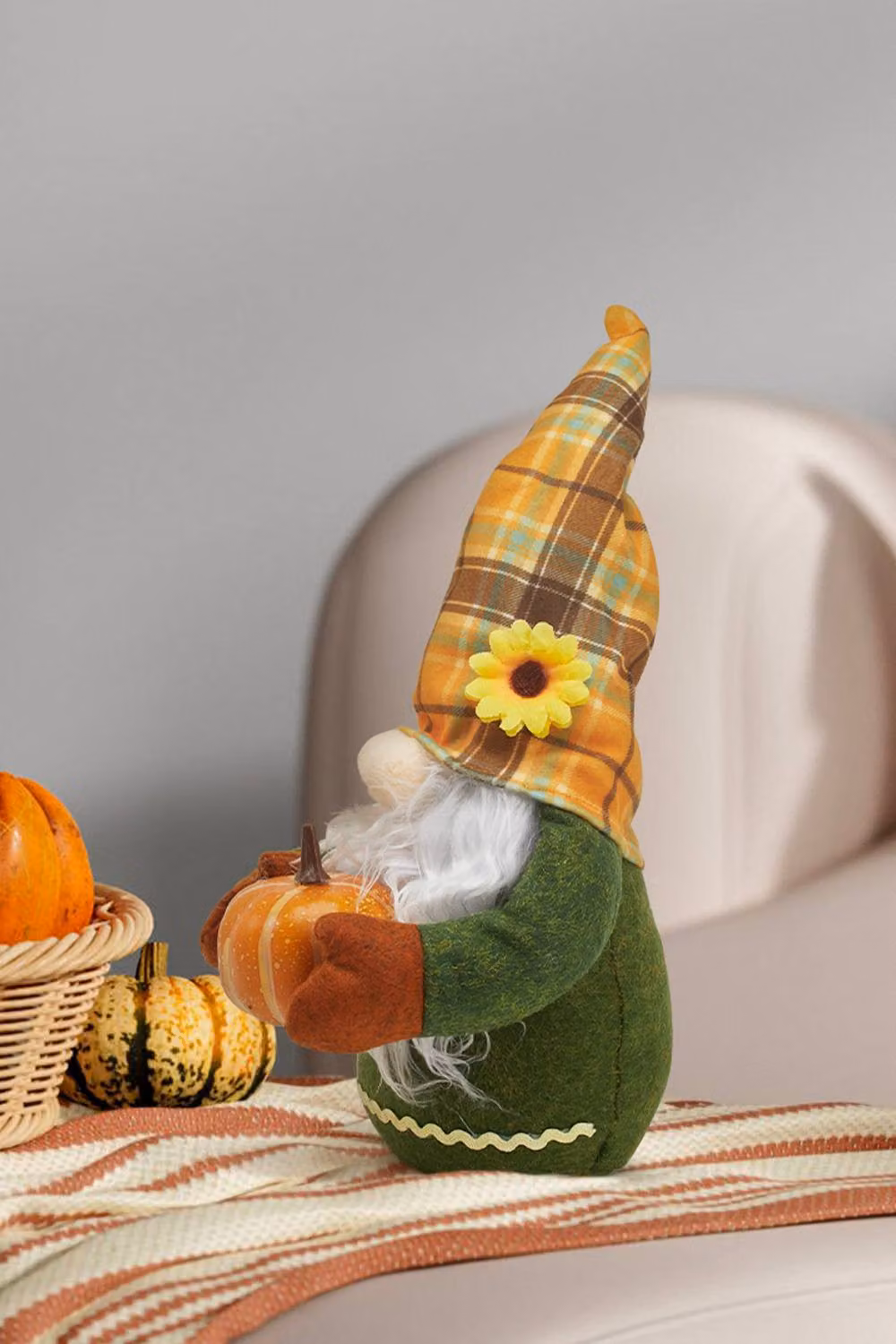 H&O Direct Halloween Scandinavian Gnome Plush Doll with Green and Yellow Checked Hat – 2