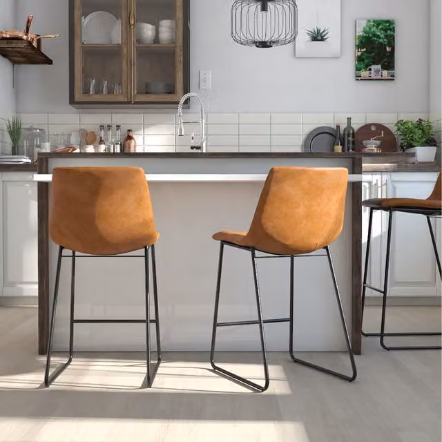 Dorel Home Bowden Mid-Century Counter Stool in Brown Synthetic Leather