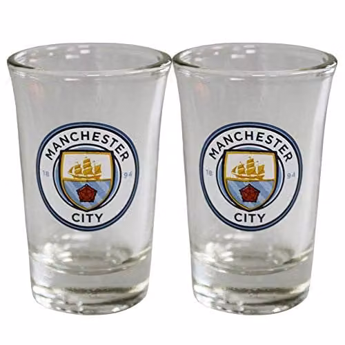 Manchester City FC Shot Glass Set of 2, Multicolour and Transparent Glass Drinkware, 0.05 l per glass