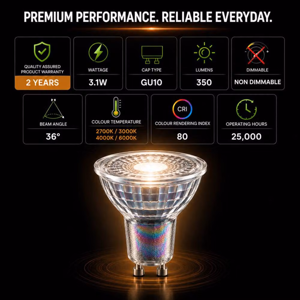 BELL Lighting GU10 Premium LED Glass Spotlights, Cool White, Pack of 5 – 3