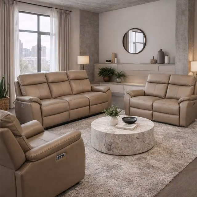 Aspire Kingsmere 3 + 2 + 1 Power Recliner Sofa Suite in Brown Real Leather with USB Charging