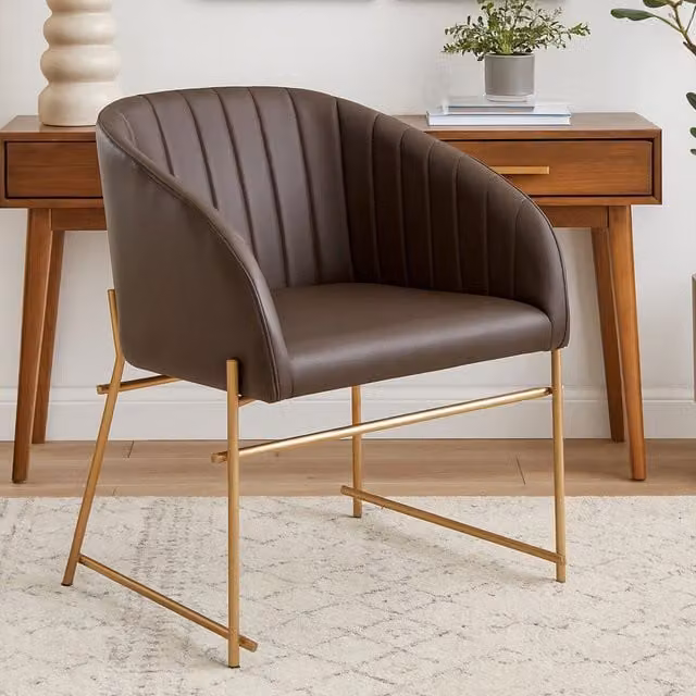 Fifty Five South Brown Faux Leather Armchair Modern Dining Chair with Armrests – 2