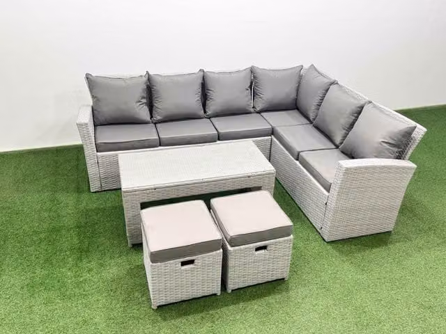 Fimous 8 Seater Rattan Garden Furniture Set with Coffee Table in Light Grey