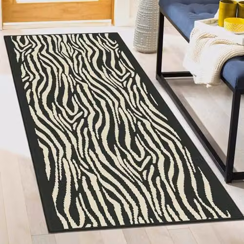 runrug Modern Animal Print Hallway Runner Rug in Black, W: 60 cm, L: 180 cm – 3