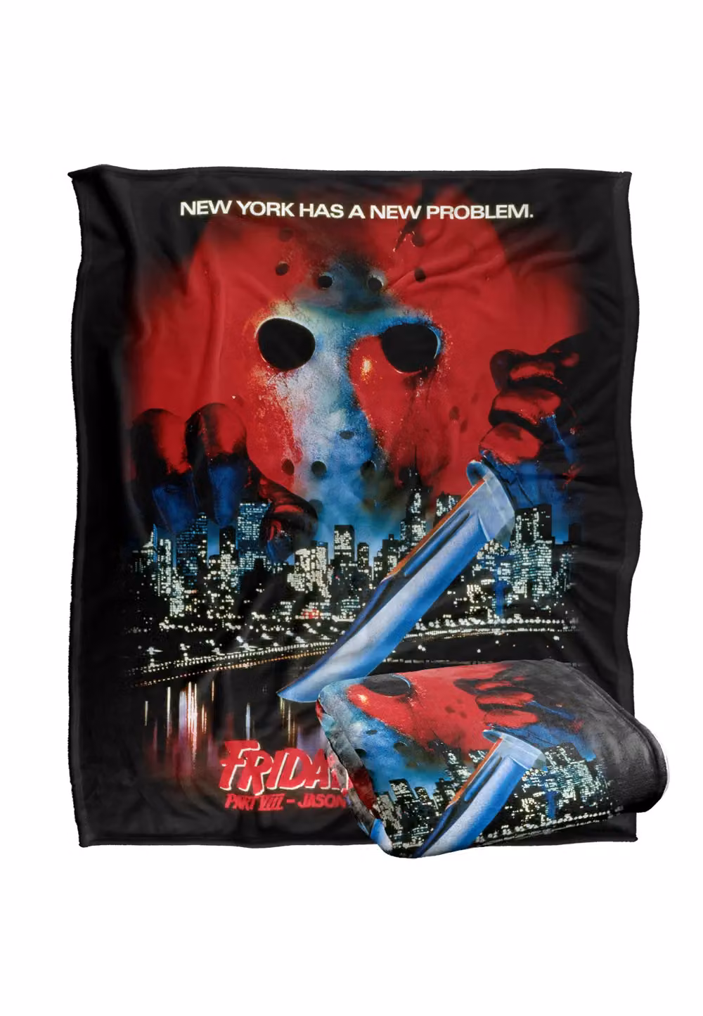 Friday the 13th Jason Takes Manhattan Poster Super Soft Throw Blanket, White and Multicolour, W: 152 cm, D: 127 cm – 2