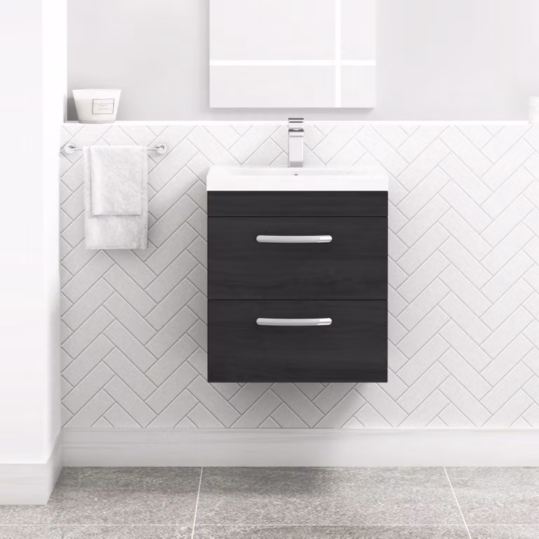 Royal Bathrooms Turin Hale Black 2 Drawer Wall Hung Vanity Unit with Mid-Edge Basin
