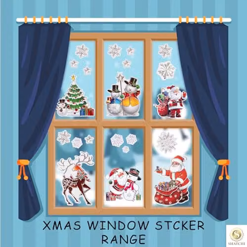 Shatchi 3D Christmas Window Stickers, 6 Assorted Sheets of Multicolour Reusable PVC Decals for Glass Displays – 3