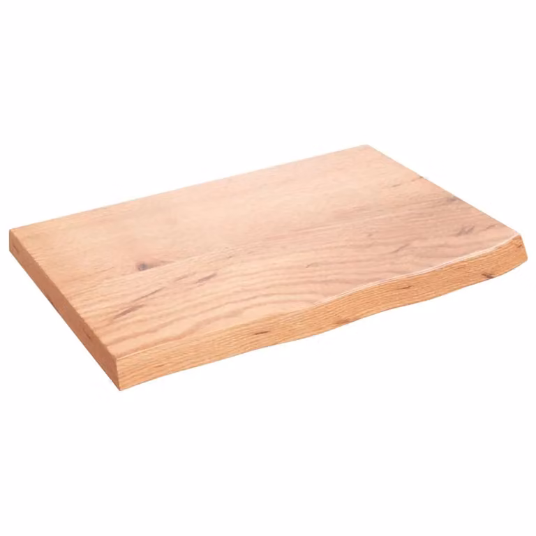 Berkfield Home Treated Solid Wood Bathroom Countertop in Light Brown, W: 60 cm, D: 40 cm, H: 2-4 cm
