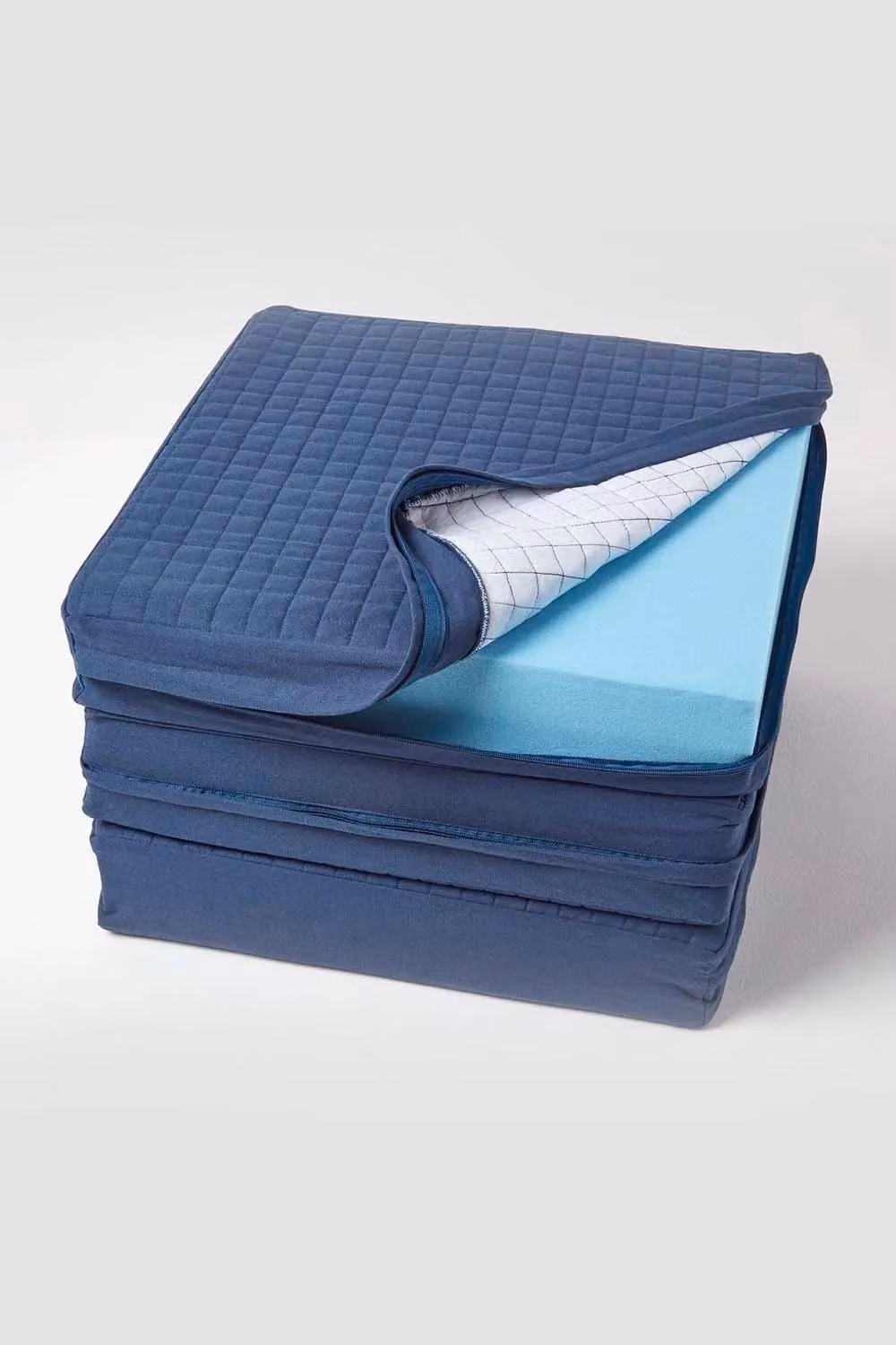 Homescapes Navy Blue Cotton Orthopaedic Foam 3 Seater Booster Cushion W: 150 cm x D: 50 cm x H: 10 cm – 2