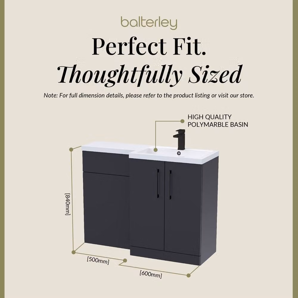 Balterley Modern Right-Hand Vanity and WC Unit Combination in Matt Dark Grey, Width: 110 cm – 4
