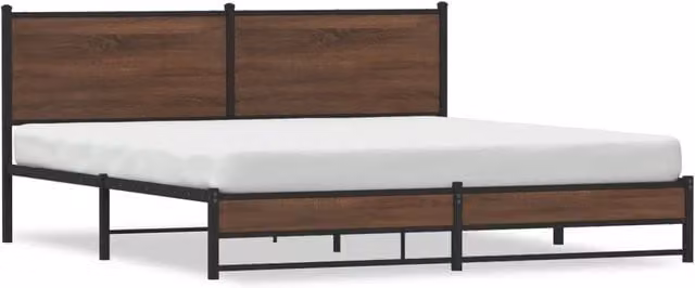 Berkfield Home Metal Bed Frame in Brown Oak, W: 160 cm, D: 200 cm