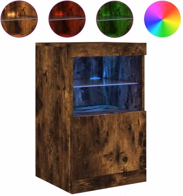 Berkfield Home Modern Sideboard with Integrated LED Lights in Smoked Oak Brown, W/D/H: 41 x 37 x 67 cm