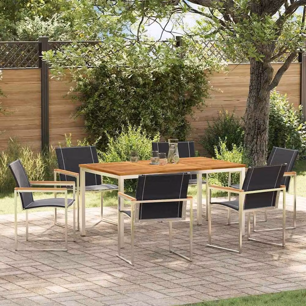 Berkfield Home 7 Piece Acacia Wood Garden Dining Set in Brown – 2
