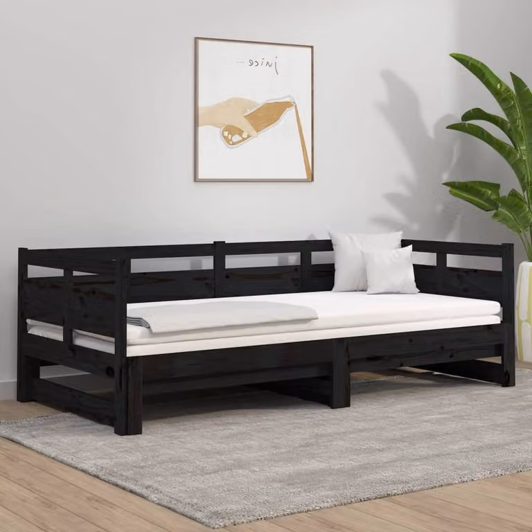 Berkfield Home Black Solid Wood Pine Pull-out Day Bed, W/D/H: 90 x 190 cm (x2)