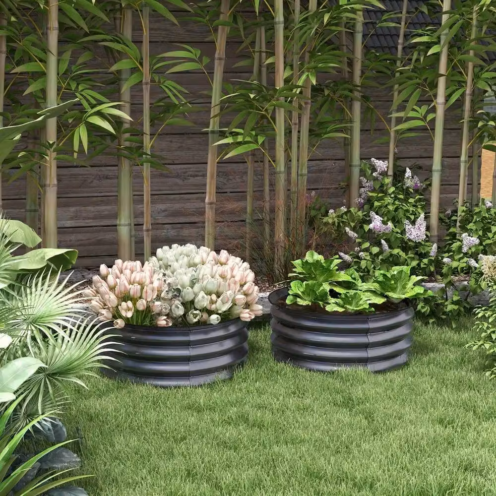 Kelvenix Set of 2 Grey Metal Raised Garden Bed Planter Boxes – 5