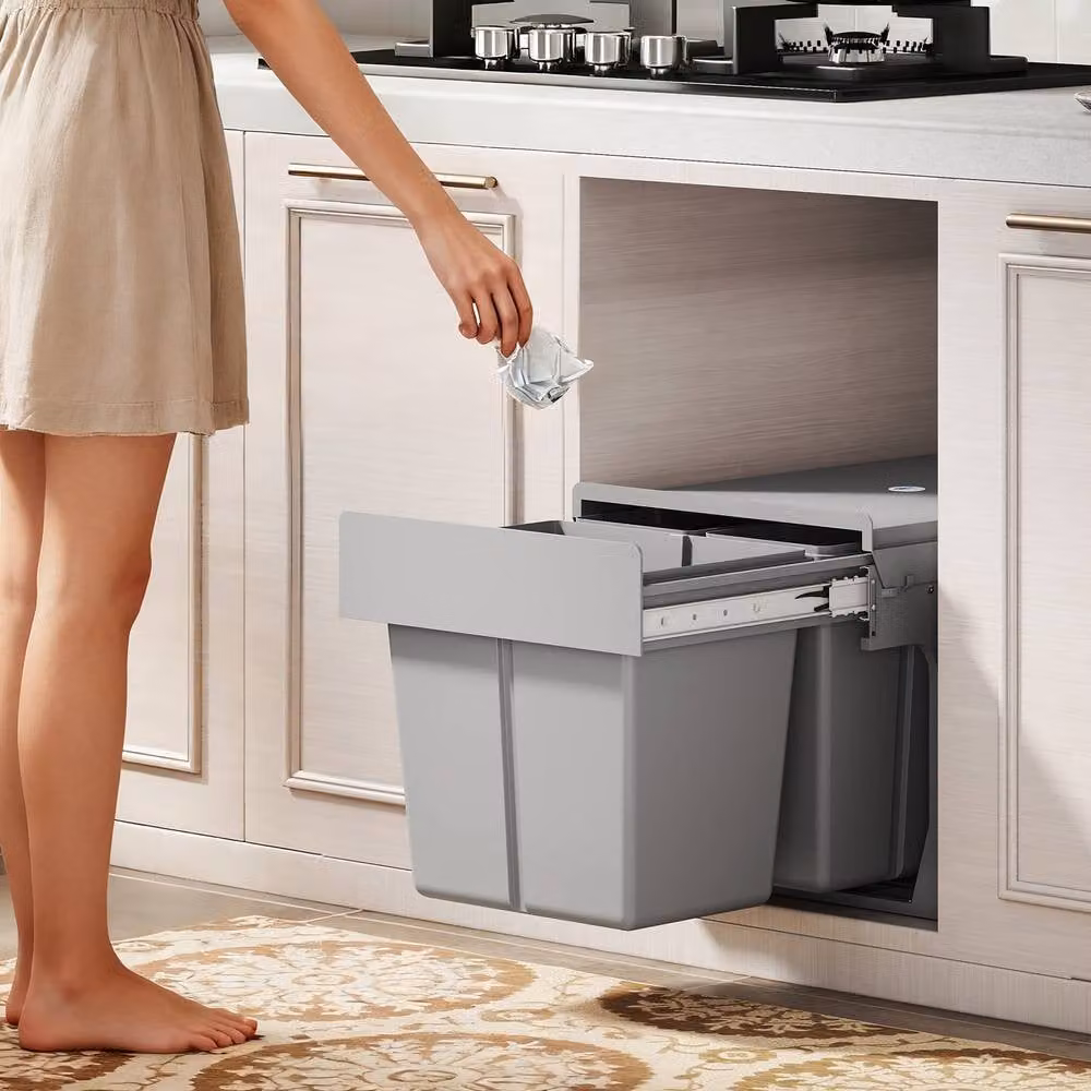 HOMCOM Pull Out Under Sink Bin with 3 Removable Compartments and Soft Close Mechanism, Grey – 5