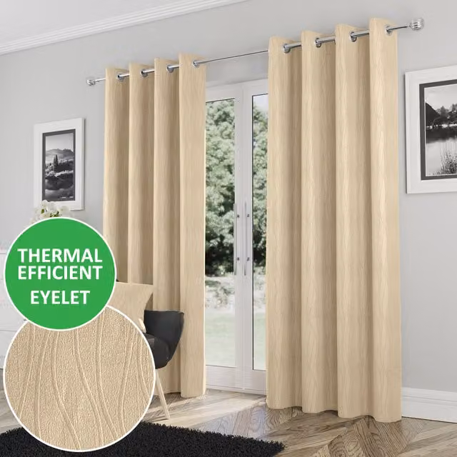 Enhanced Living Beige Thermal Room Darkening Eyelet Curtains, W: 137 cm, H: 117 cm