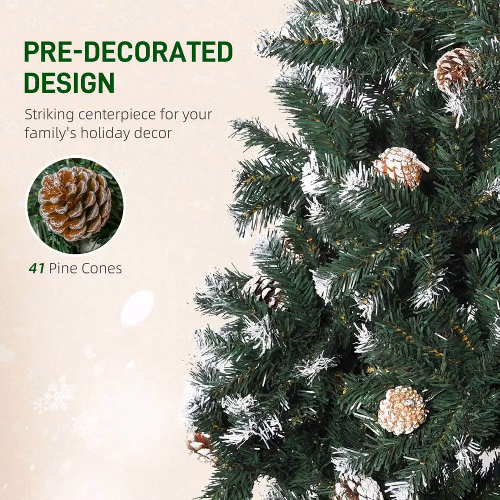 STILVORA Snow-Flocked Green Christmas Tree with Pine Cones – 5