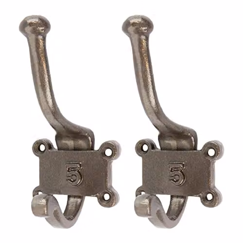 Hammer and Tongs Number 5 Double Wall Hook in Raw Grey Iron, Pack of 2 – 2