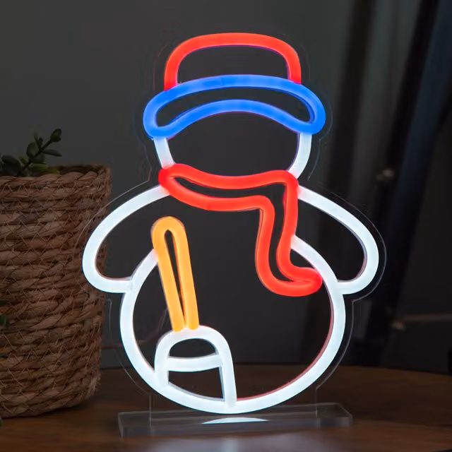 Samuel ALEXANDER Multicolour Light Up Christmas Snowman Table Top Neon Sign, W: 24 cm, H: 19 cm