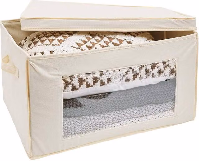 KORVIXA Beige 66L Large Collapsible Fabric Storage Box with Handles