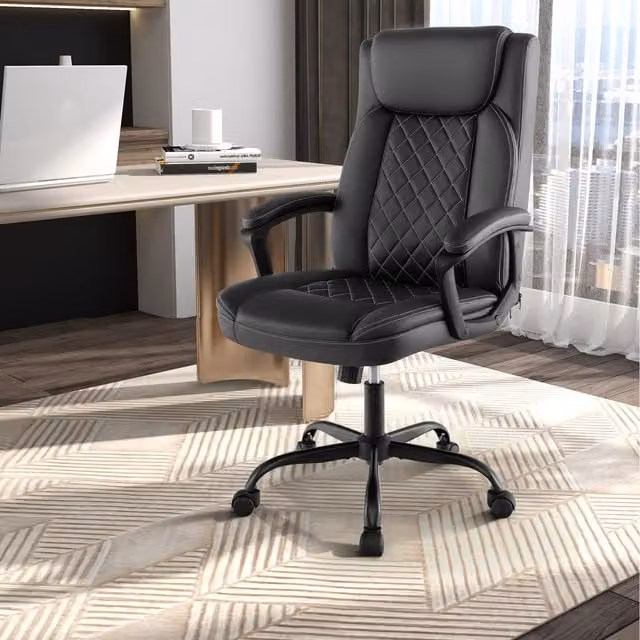 Costway Modern Executive Office Chair in Black Synthetic Leather with Armrests