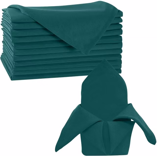 Neel Blue Stain-Resistant White Christmas Table Napkins, 10-Piece Set, 100% Spun Polyester – 1