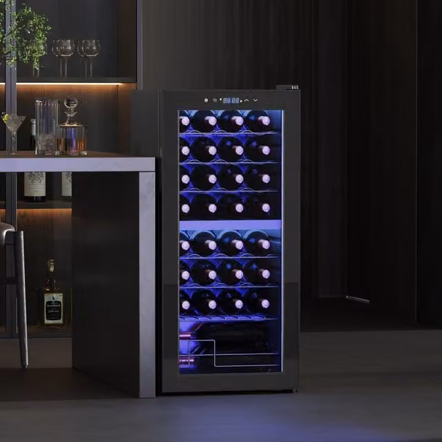 HOMCOM 86L Black Freestanding Wine Fridge with Dual Zone Cooling and Glass Door