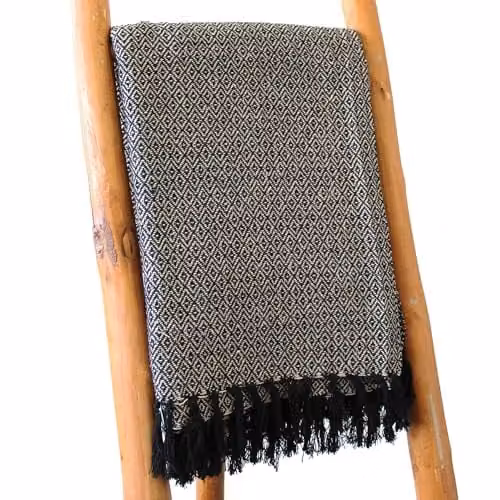 KDMD Boho Comfort Geometric Cotton Throw in Charcoal Black, W: 125 cm, D: 150 cm – 1