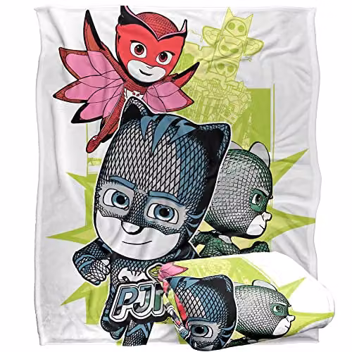 LOGOVISION PJ Masks Comic Group Splash Silky Touch Fleece Blanket, Multicolour, W/D/H: 152 x 127 cm