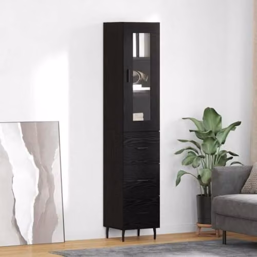 vidaXL Modern Black Oak Tall Unit with Internal Shelves and Drawers, W/D/H: 34.5 x 34.0 x 180.0 cm – 2