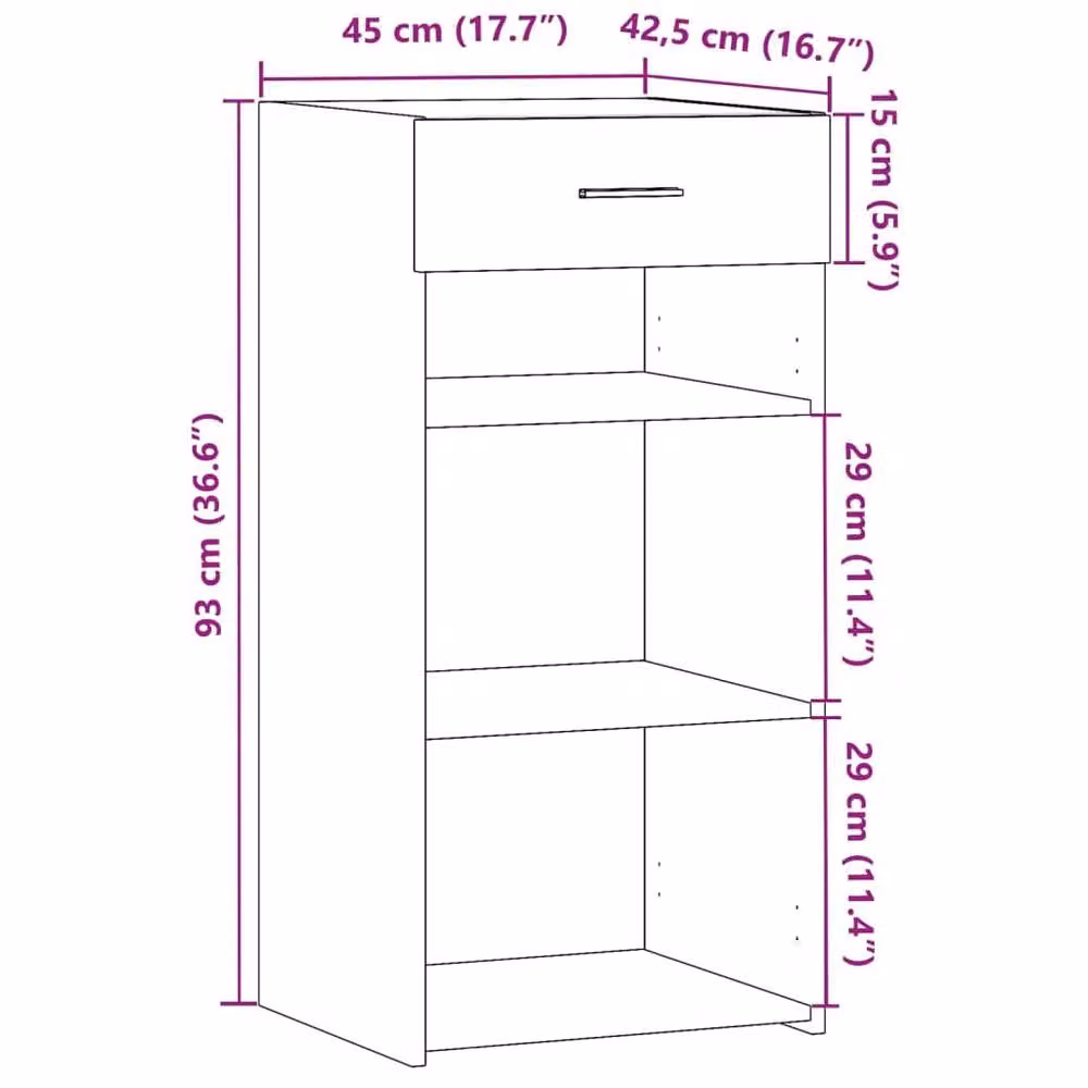 Berkfield Home Sideboard in Concrete Grey, Matt MDF, W/D/H: 45 x 42.5 x 93 cm – 4