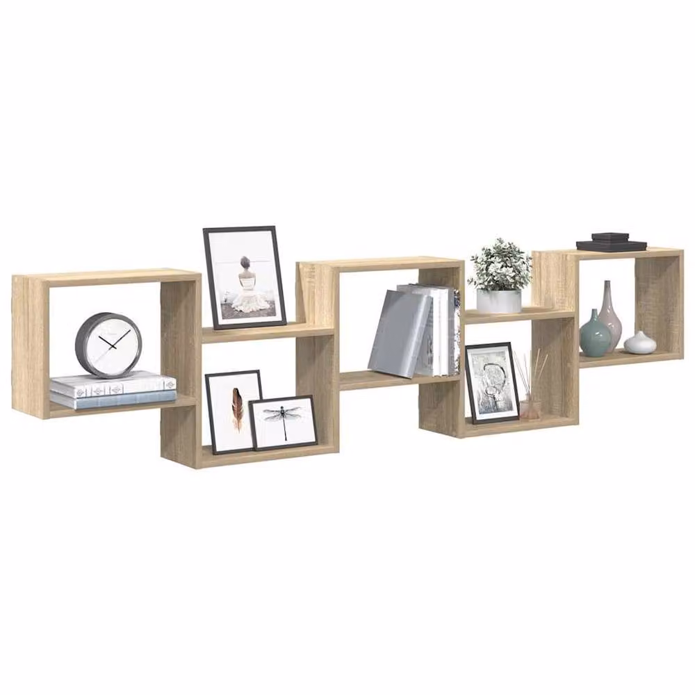 Berkfield Home Wall Mounted 5 Compartment Cube Shelf in Sonoma Oak Light Oak Brown – 2