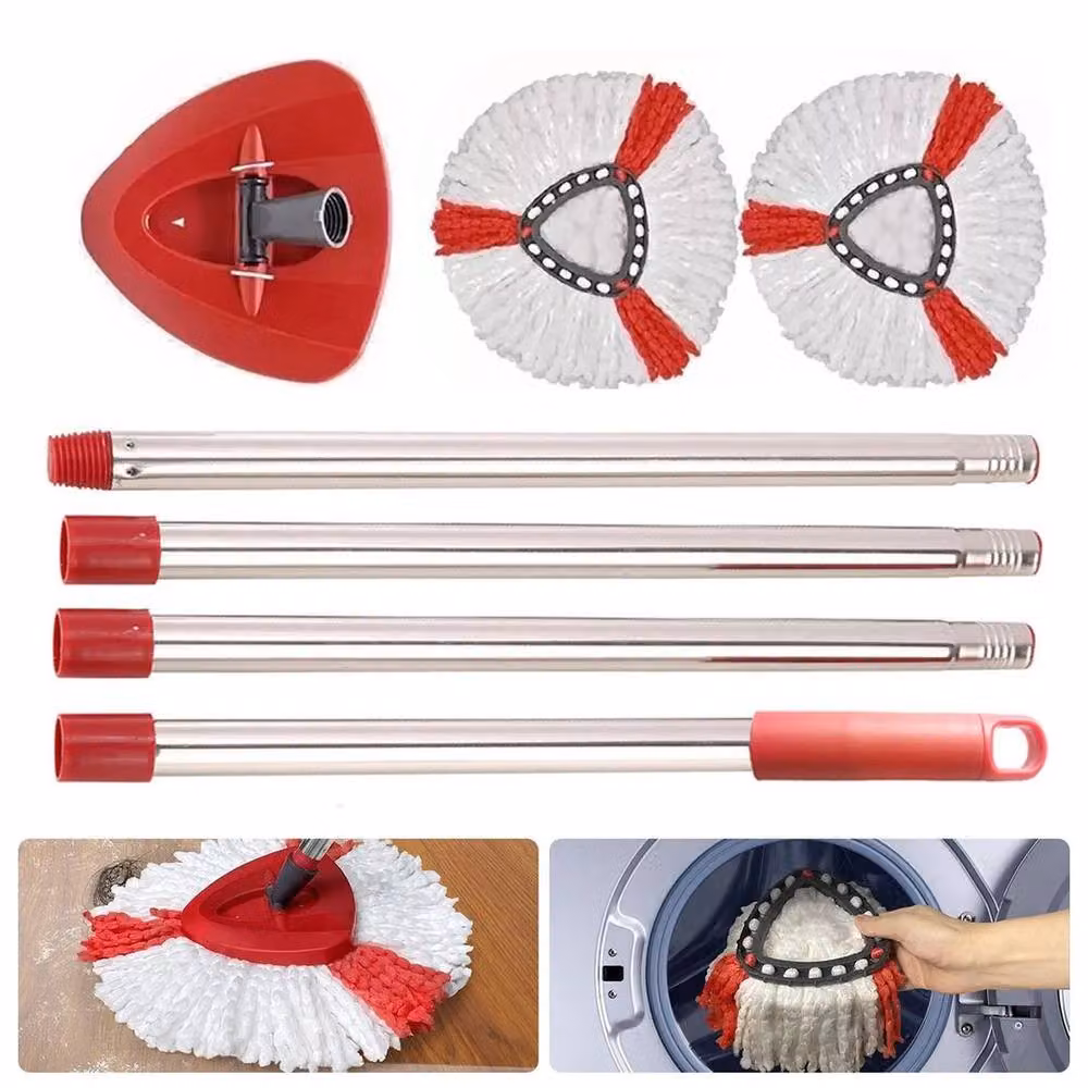 SPETLEK Spin Mop Head Replacement Set with Microfibre Handle Base in Red and White – 7