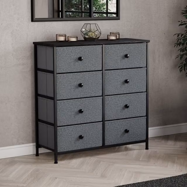 Vida Designs Modern 8 Drawer Metal Chest of Drawers in Grey and Black