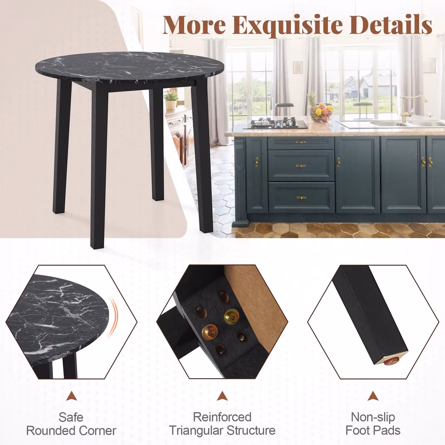 Costway Round Black Dining Table with Rubberwood Legs – 7