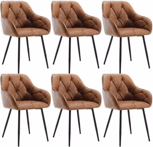 FORGEVIO Set of 6 Brown Synthetic Leather Dining Chairs with Metal Frame – 1