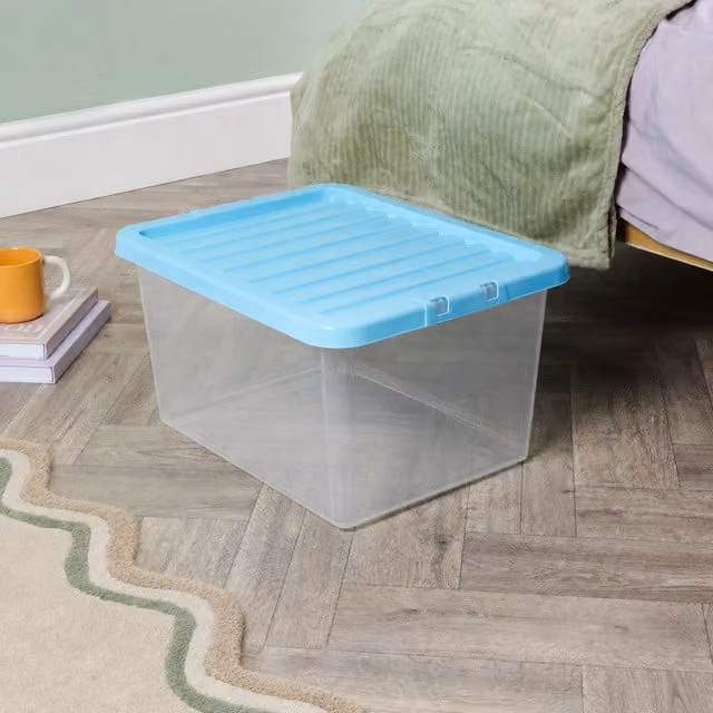 Wham Crystal Stackable Plastic Storage Box with Lid, Blue and Transparent