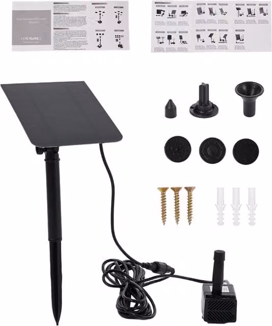 Breeins 2.5W Solar Fountain Pump with Adjustable Solar Panel, Black