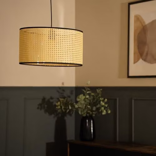 ValueLights Reni Modern Natural Rattan Cylinder Lamp Shade in Beige and Black, Width: 45 cm – 2