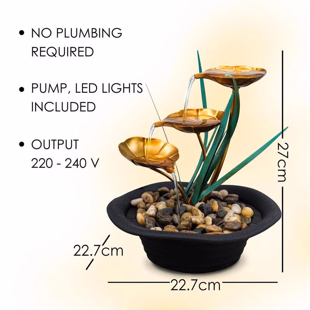 SPETLEK Modern Round Metal Tabletop Indoor LED Water Feature in Brown – 2