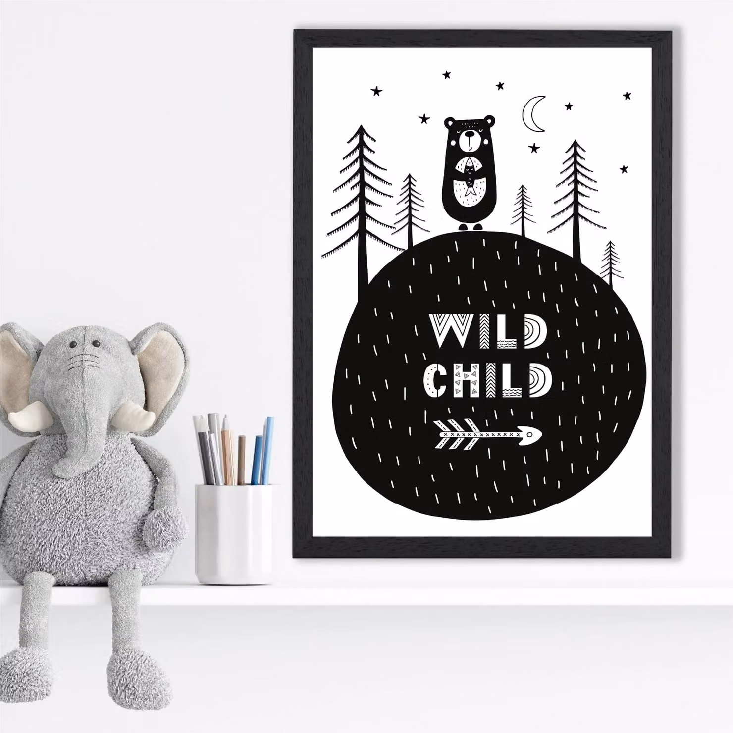 ARTZE Cute Wild Child Scandi Quote Framed Print in Black – 2