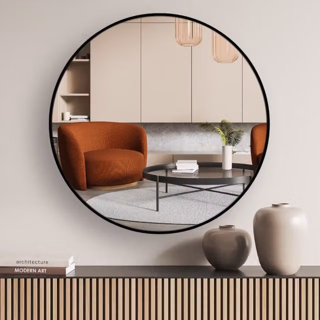 Nielsen Design Jaron Round Aluminium Wall Mirror in Black, Diameter: 80 cm