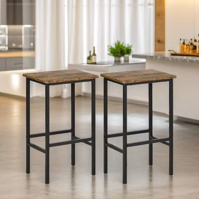FURNOS Industrial 2-Piece Counter Height Barstool Set in Brown