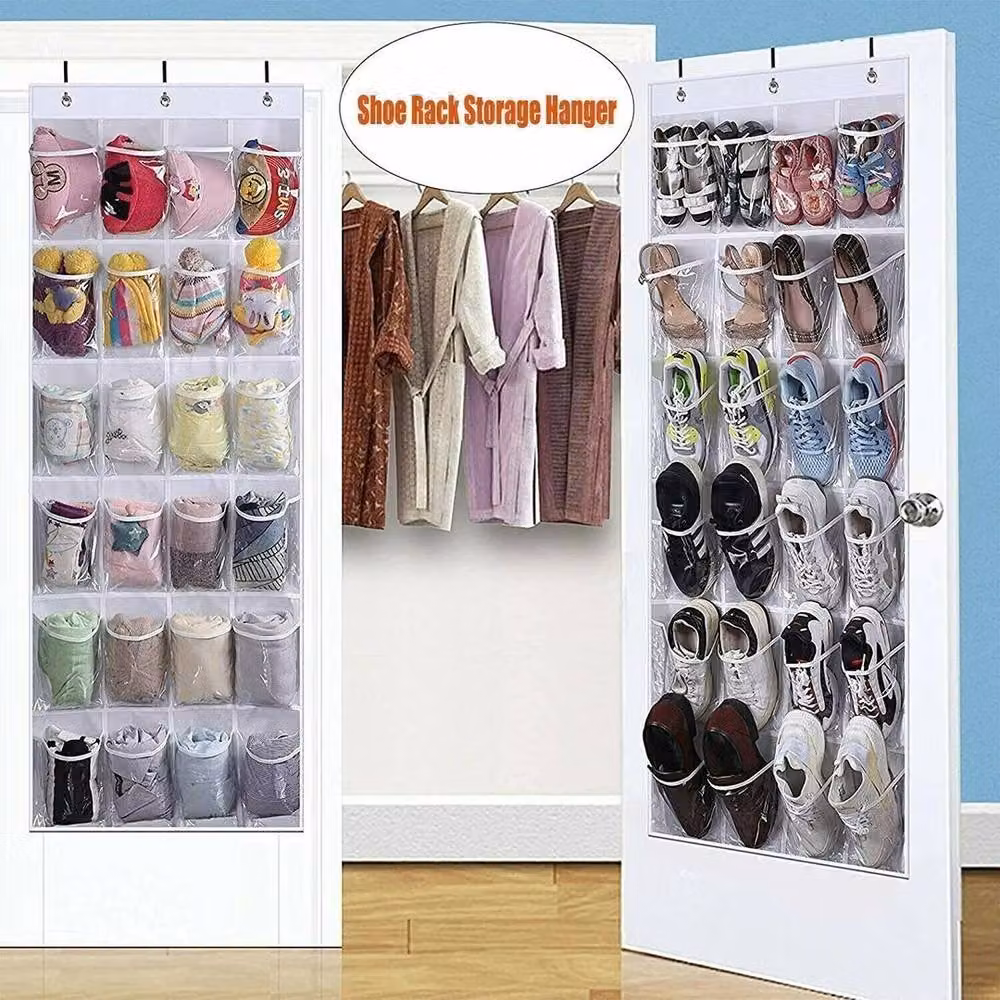 FORGEVIO 24-Pocket Over Door Hanging Shoe Rack Storage in Transparent Plastic – 2