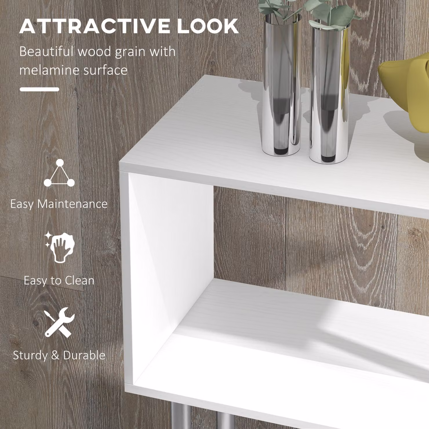 HOMCOM S Shaped Wooden Bookcase and Storage Display Unit in White – 4